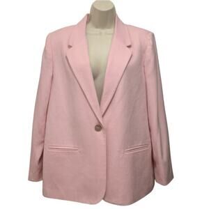 Vintage Sag Harbor Petite 14P Pink Wool Blend Oversized Blazer 90s Jacket
